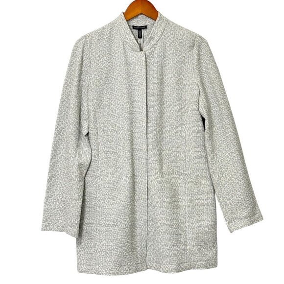 Eileen Fisher System NWT Textural Cotton Tencel Stretch Jacket Gray White Size L - Picture 1 of 12